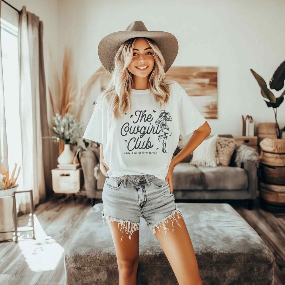 White Graphic Tee - Cowgirl Western Vintage Style T-Shirt Retro Top
